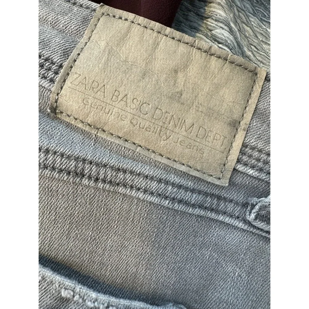 Zara Basic Jeans Z1975 Womens 8 Soft Heather Grey Skinny Stretch Cuff Zip